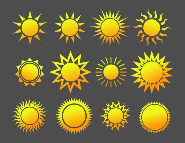 Aktienvektor Gelbe Sonne Cartoon Symbol Sonnenuntergang Orange Symbole Sonne Piktogramm — Stockvektor