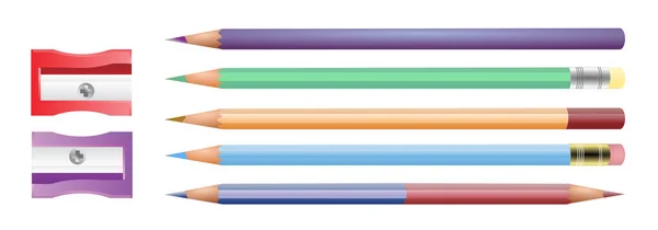 Realistic Multi Colored Pencils Colored Pencils Sharpener Colored Pencils Sharpened — Vettoriale Stock