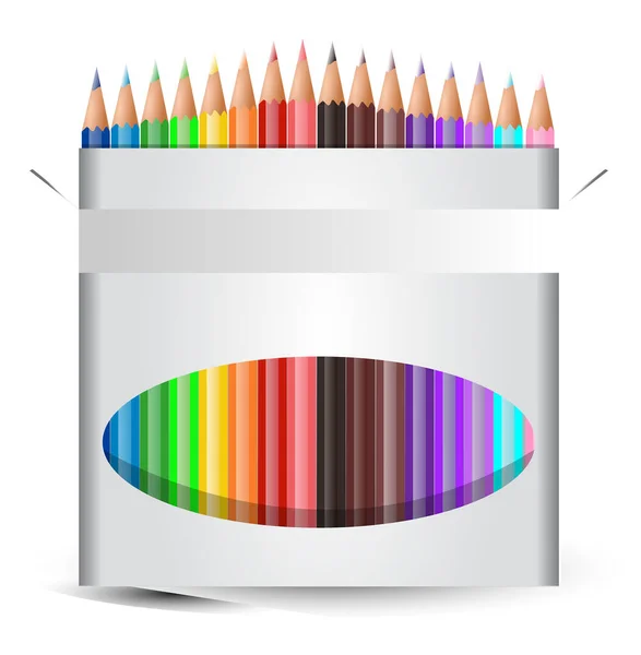Ρεαλιστικά Πολύχρωμα Μολύβια Διάφορα Χρωματιστά Μολύβια Λευκό Κουτί Χρωματιστά Μολύβια — Διανυσματικό Αρχείο