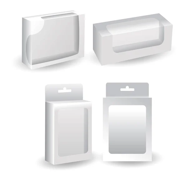 Lagervektorset Verpackungspapierbox Für Branding Karton Mit Transparentem Kunststofffenster Auf Der — Stockvektor