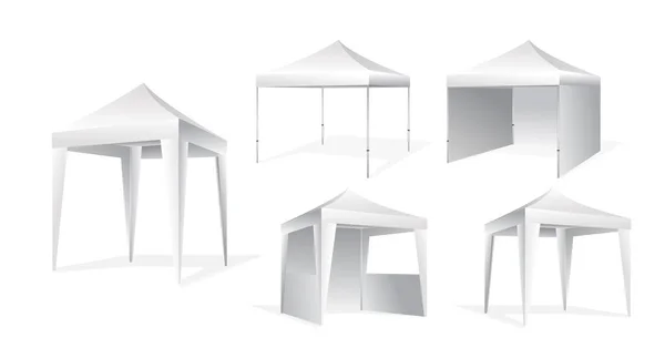 Realistische Standwerbung Outdoor Event Messe Illustration Eines Zeltes Zum Verkauf — Stockvektor