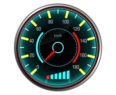 Gösterge paneli analog aleti için hız ölçer stok vektör seti. Arabanın iç kilometre ölçer kontrolü. Fütüristik hız göstergesi arabası.