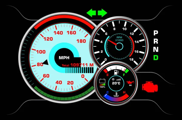 Stock Vector Set Speedometers Dashboard Analog Device Speed Car Interior — Vector de stock