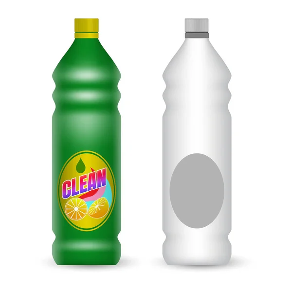 Set Detergent Plastic Bottles Chemical Cleaning Product Various Shapes Blank — Image vectorielle