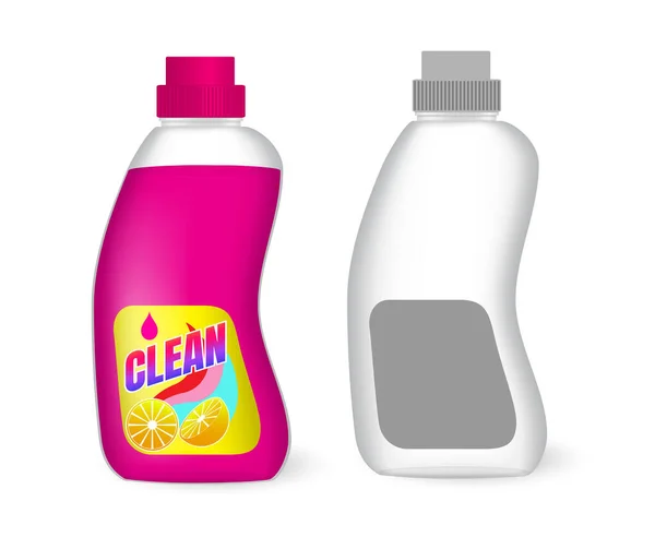 Set Detergent Plastic Bottles Chemical Cleaning Product Various Shapes Blank — Image vectorielle