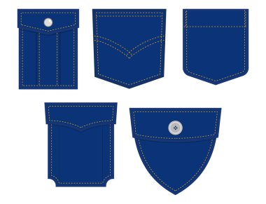 set pocket patch for cloth, fashion pocket icon set editable stroke, patch pocket set fabric and cloth.