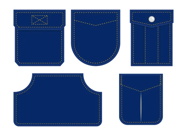 Set Pocket Patch Cloth Fashion Pocket Icon Set Editable Stroke — Stock vektor