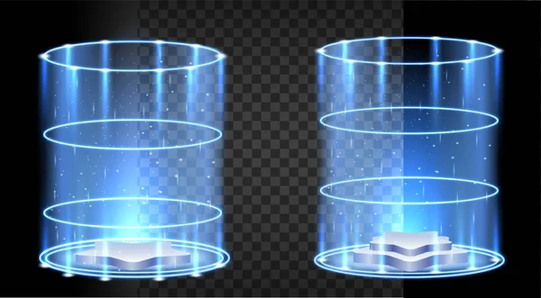 Stock Vector Energy Spinning Circle Blue Glowing Fantasy Magic Portals — Archivo Imágenes Vectoriales