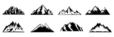 set of mountain silhouette. Hand Drawn Mountain Isolated. Collection of mountain shapes. mountain icon drawing.
