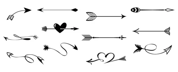 Hand Drawn Arrows Black Arrows Arrows Sketch Black White Heart — стоковый вектор