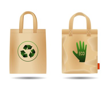 hands bag eco realistic. set bags made eco friendly materials with green logo. canvas shopping bags. 