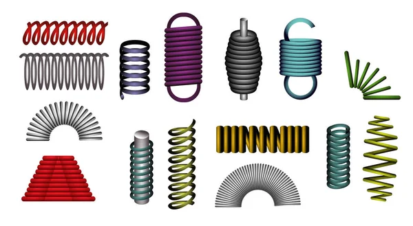 Metal Coil Twist Spring Isolated White Background Metal Spring Set — Stock Vector