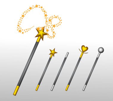 set magic wand gold and silver or miracle magical wand with star. 