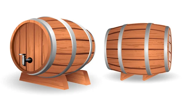 Wooden Barrels Wine Whiskey Isolated — Stockvektor