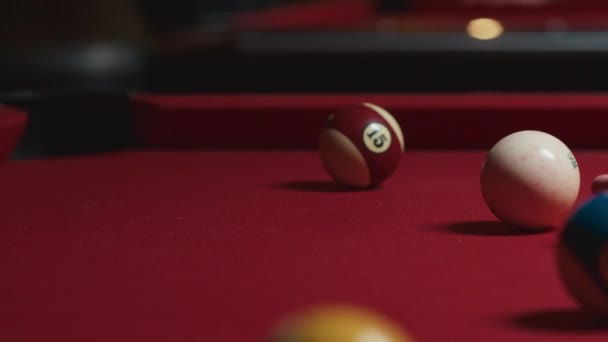 Pool ball missed the hole in billiard hobby game — Vídeo de Stock