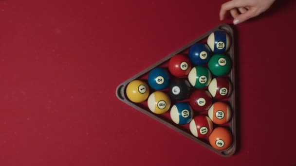 Pyramid before game before billiard game start — Vídeo de Stock