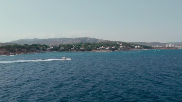 Dolly Zoom Aerial Shot Coastal Town Hidden Trees Big Luxurious — Wideo stockowe