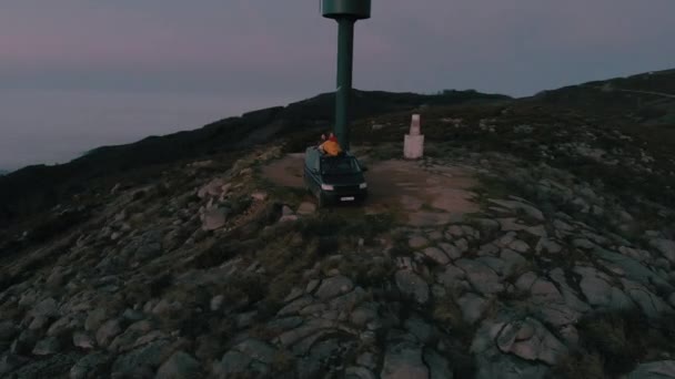 Aerial Drone Cinematic Shot Couple Lay Cosy Top Van Roof — Video