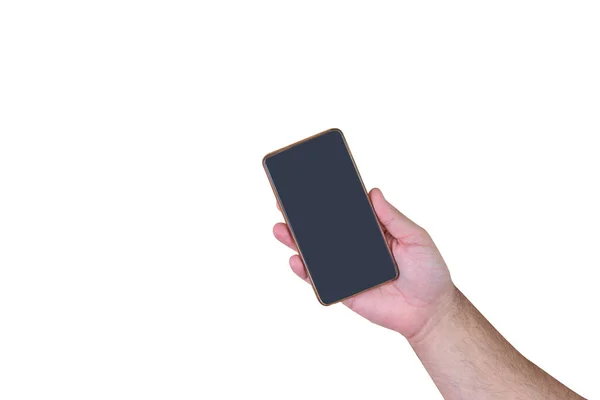 Beyaz Bir Arka Planda Cep Telefonu Tutmak Cep Telefonuna Mesaj — Stok fotoğraf