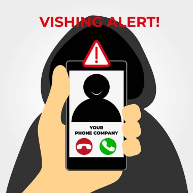 Vishing konsepti. Bir dolandırıcının saklandığı gelen bir aramanın olduğu bir cep telefonu. Tehlike dolandırıcılığı