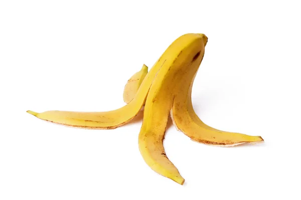 Close Uma Casca Banana Chão Sobre Fundo Branco Conceito Resíduos — Fotografia de Stock