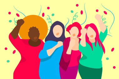 Farklı etnik kökenlere sahip dört kadın takımlarının amacını kutluyor. Kızlar zaferi kutluyor