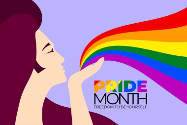 Gay ve LGBT Onur Günü için bir poster. Bir insan elinden bir gökkuşağı üflüyor çeşitliliği temsil eden.