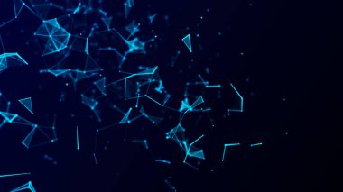 Noktalar ve çizgilerle soyut geometrik arkaplan. Soyut mavi dijital arkaplan. Ağ konsepti. Bileşikli büyük veri kompleksi. 3B görüntüleme.