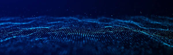 動的青色粒子波 未来的なポイント波 デジタル構造を流せ データ技術の背景 3Dレンダリング — ストック写真