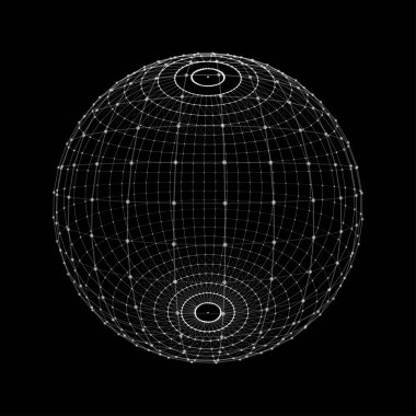 Küre, noktalardan ve çizgilerden oluşur. Ağ bağlantısı yapısı. Büyük veri görselleştirmesi.