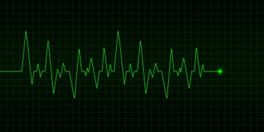 Yeşil arka planda kardiyogram. Nabız atışı. Kardiyo sembolü. Vektör illüstrasyonu.
