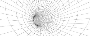 Kablo çerçeve soyut tünel. Üç boyutlu tünel ızgarası. Geleceğin 3D portalı. Ağ siber teknolojisi. Vektör illüstrasyonu.