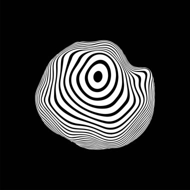 3D kürede optik illüzyon. Çizgili küre. İllüzyon etkisi. Siyah beyaz 3D sanat. Vektör illüstrasyonu.