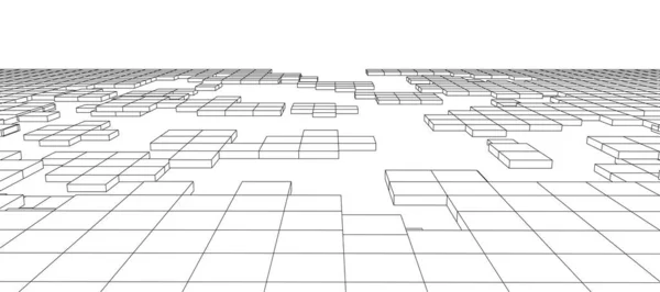 Vektorperspektivenraster Digitaler Cyberspace Netzwerkverbindungsstruktur Weißes Hintergrundkonzept — Stockvektor