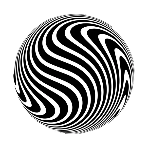 3次元球面上の光学錯視 縞模様の球 幻想効果 黒と白の3Dアート ベクターイラスト — ストックベクタ