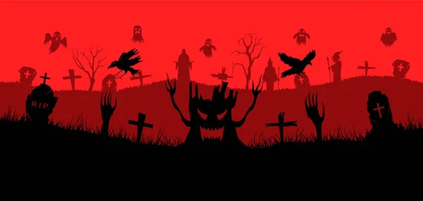 Feliz Banner Halloween Fundo Vermelho Conceito Halloween Para Cartões Felicitações — Vetor de Stock