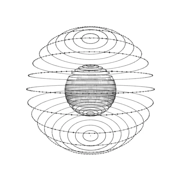 Küre, noktalardan ve çizgilerden oluşur. Ağ bağlantısı yapısı. Büyük veri görselleştirmesi. Vektör illüstrasyonu.