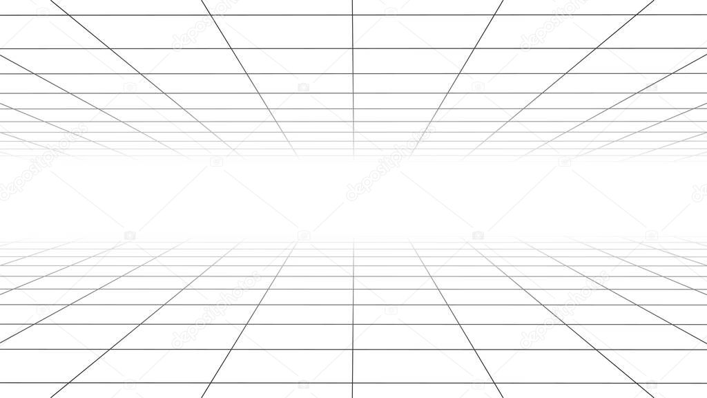 Vector perspective grid. Digital cyberspace. Network connection structure. White background concept.