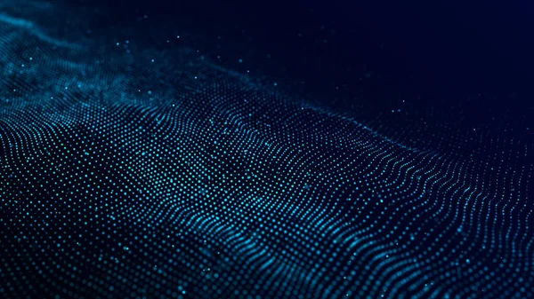 Dinamik ses dalgası. Mavi enerji akışı konsepti. Siber uzay geçmişi. 3B görüntüleme.