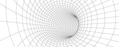 Kablo çerçeve soyut tünel. Üç boyutlu tünel ızgarası. Geleceğin 3D portalı. Ağ siber teknolojisi. Vektör illüstrasyonu.