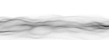 Parçacık dalgası. Dijital dalga arka plan kavramı. Soyut teknoloji geçmişi. Büyük veri görselleştirmesi. Vektör illüstrasyonu.