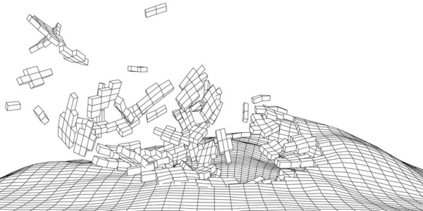 Digitalt Bredbildslandskap Wireframe Terräng Polygon Landskap Design Digital Cyberspace Berg — Stock vektor