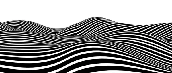 Abstrakcyjna Fala Iluzji Optycznych Strumień Czarno Białych Pasków Tworzących Efekt — Wektor stockowy