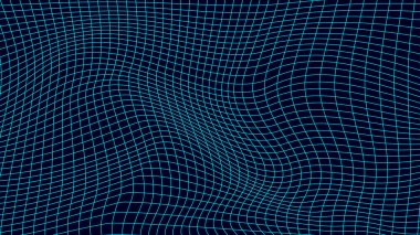 Mavi arka planda soyut dalgalı 3D ağ örgüsü. Geometrik dinamik dalga. Üç boyutlu teknoloji kablo çerçevesi. Vektör illüstrasyonu.