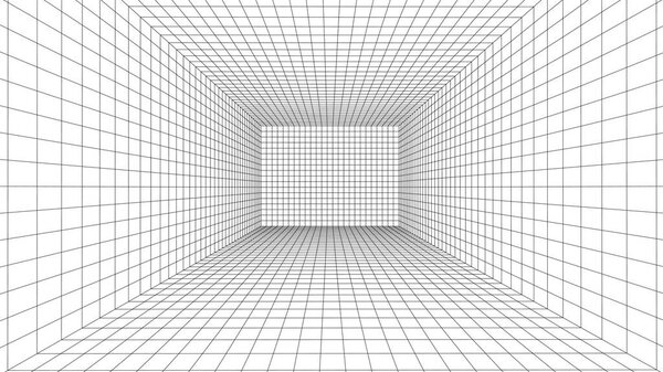 3D проволочная сетка комнаты на белом фоне. Абстрактная перспективная сетка. Векторная иллюстрация.