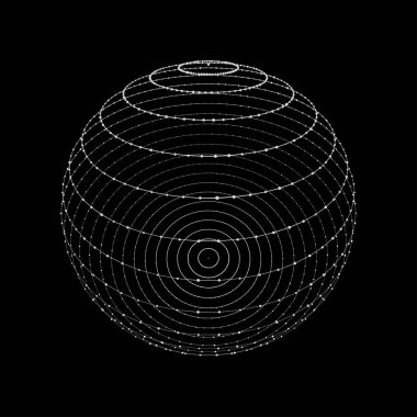 Küre, noktalardan ve çizgilerden oluşur. Ağ bağlantısı yapısı. Büyük veri görselleştirmesi. Vektör illüstrasyonu.