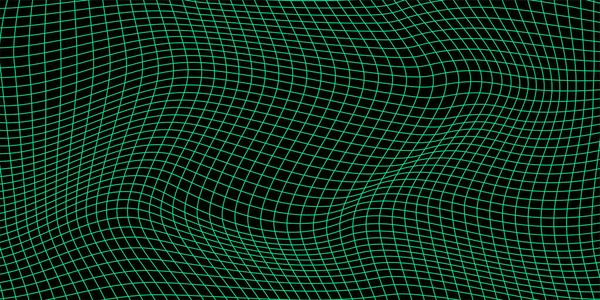 Absztrakt Hullámos Háló Zöld Háttérrel Geometrikus Dinamikus Hullám Technológia Drótkeret — Stock Vector