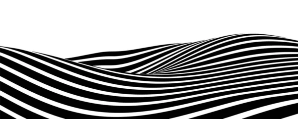 Abstrakte optische Täuschung. Ein Strom schwarzer und weißer Streifen, der einen gewellten Verzerrungseffekt erzeugt. Vektorillustration. — Stockvektor