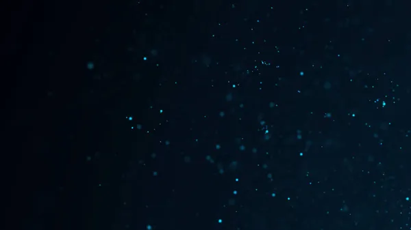 Toz parçacığı parlıyor. Mavi arka planda enerji akışı. Parçacıkların soyut arkaplanı. 3B görüntüleme.