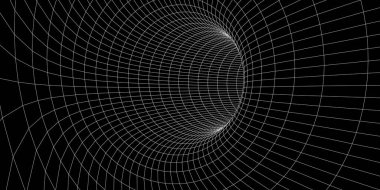 Kablo çerçeve soyut tünel. Üç boyutlu tünel ızgarası. Geleceğin 3D portalı. Ağ siber teknolojisi. Vektör illüstrasyonu.